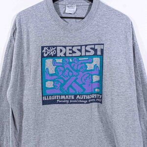 Resist Illegitimate Authority Pop Art T-Shirt Long Sleeve XL VTG Y2K Streetwear